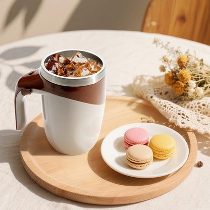 White Self-Stirring Coffee Mug with Magnetic Mixing Piece, Side Button, Lid and 250ml Marking