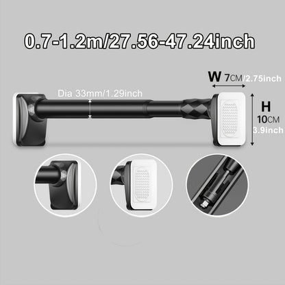 No-Drill Tension Curtain Rod with 33 mm Tube, Black, White or Grey Finish and 15.75–196.85 Inch Ranges