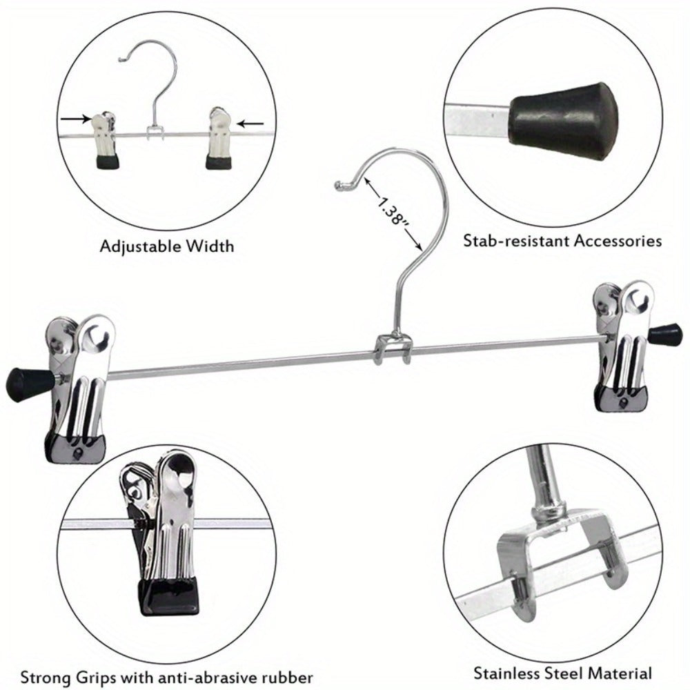 Thirty-Piece Adjustable Metal Pants Hanger Set with Swivel Hooks and Sliding Clips for Closet Organization