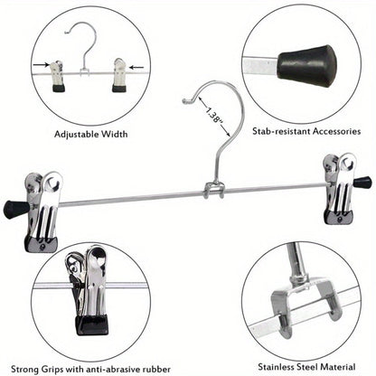 Thirty-Piece Adjustable Metal Pants Hanger Set with Swivel Hooks and Sliding Clips for Closet Organization