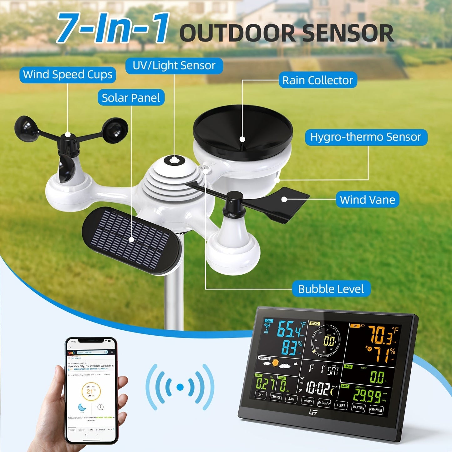 Professional Weather Station | WiFi UV Index Wind Rain Gauge Forecast