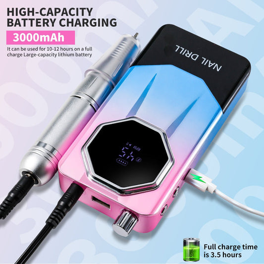 Electric Nail Drill 45000 RPM USB Rechargeable Kit with LCD, Forward Reverse and Three Finishes