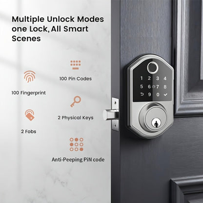 Anti-Peep Keypad Door Lock with Fingerprint & Auto-Lock - Biometric Smart Lock, IC Card Option, Keyless Entry for Home, Bedroom, Office & Apartment, Easy DIY Install, Black & Silver