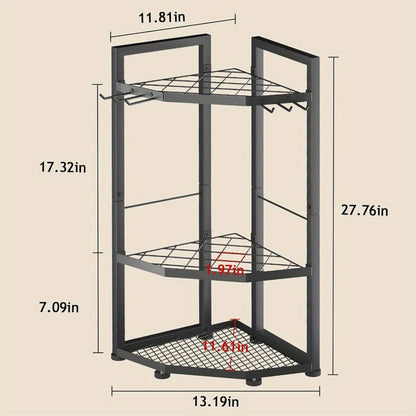 Wall Mount Tool Organizer Rack - Heavy Duty Metal Garden Tool Storage with Hooks for Shovels, Rakes & Long-Handled Tools | Garage, Shed & Backyard Corner Utility Storage
