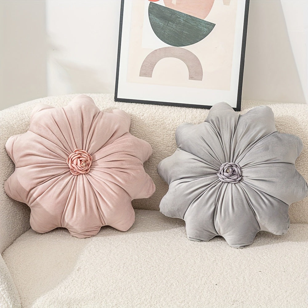 Round Flower Shaped Throw Pillow with Insert 16 Inch Soft Knit Decorative Cushion Machine Washable Zipper for Sofa Bed Car Home Decor 5 Colors