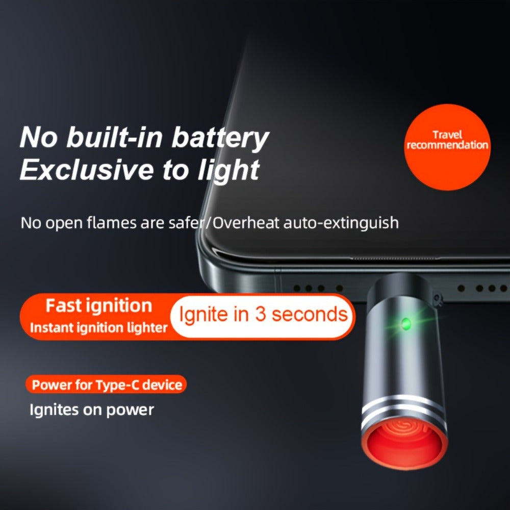 USB Type-C Electric Lighter – Aluminum Alloy Flameless Rechargeable Lighter, No Battery, Windproof – Ideal for Daily Use, Travel & Carry-On Airplane Safe