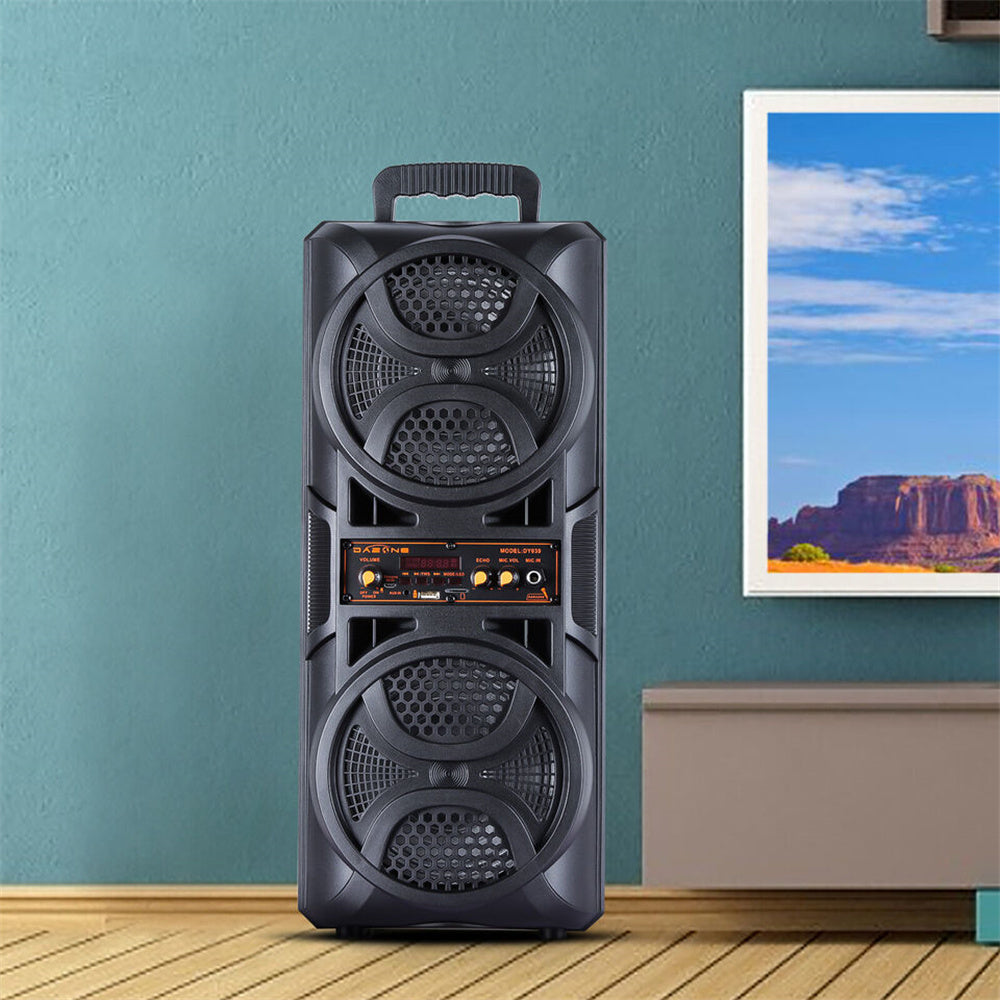 Bluetooth Speaker DAFENG Dual 6.5-Inch Karaoke Trolley with Wired Microphone, LED Lights, USB, TF and AUX