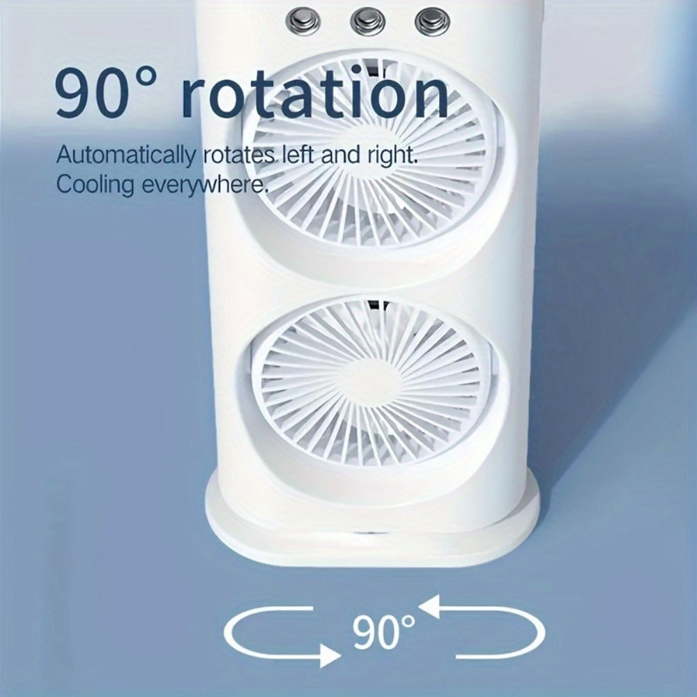 Dual-Head Misting Fan with Top-Fill Reservoir, Adjustable Heads, Spray Control and USB Rechargeable Power