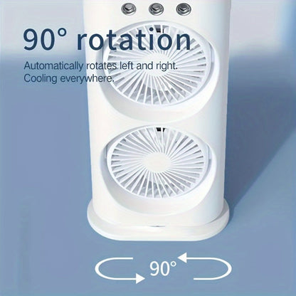 Dual-Head Misting Fan with Top-Fill Reservoir, Adjustable Heads, Spray Control and USB Rechargeable Power