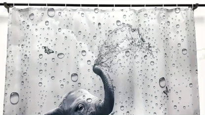 Shower Curtain Set Funny Elephant Bathroom Decor with Hooks Anti-Slip Floor Mat Toilet U-Shaped Mat African Wildlife Bath Decor Gray