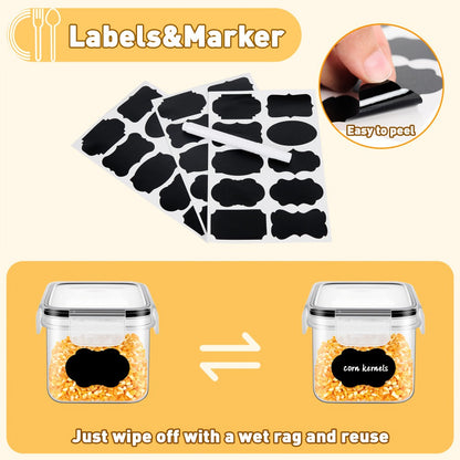 Airtight Food Storage Containers with Lids, BPA Free Leakproof Stackable Kitchen Organizer Set for Grain Nuts Cereal Pasta Dog Cat Food, with Labels & Marker
