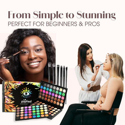 Eyeshadow Palette POPFEEL 120-Shade Folding Color Case with Matte-Shimmer Mix and Optional Six-Brush Bundle
