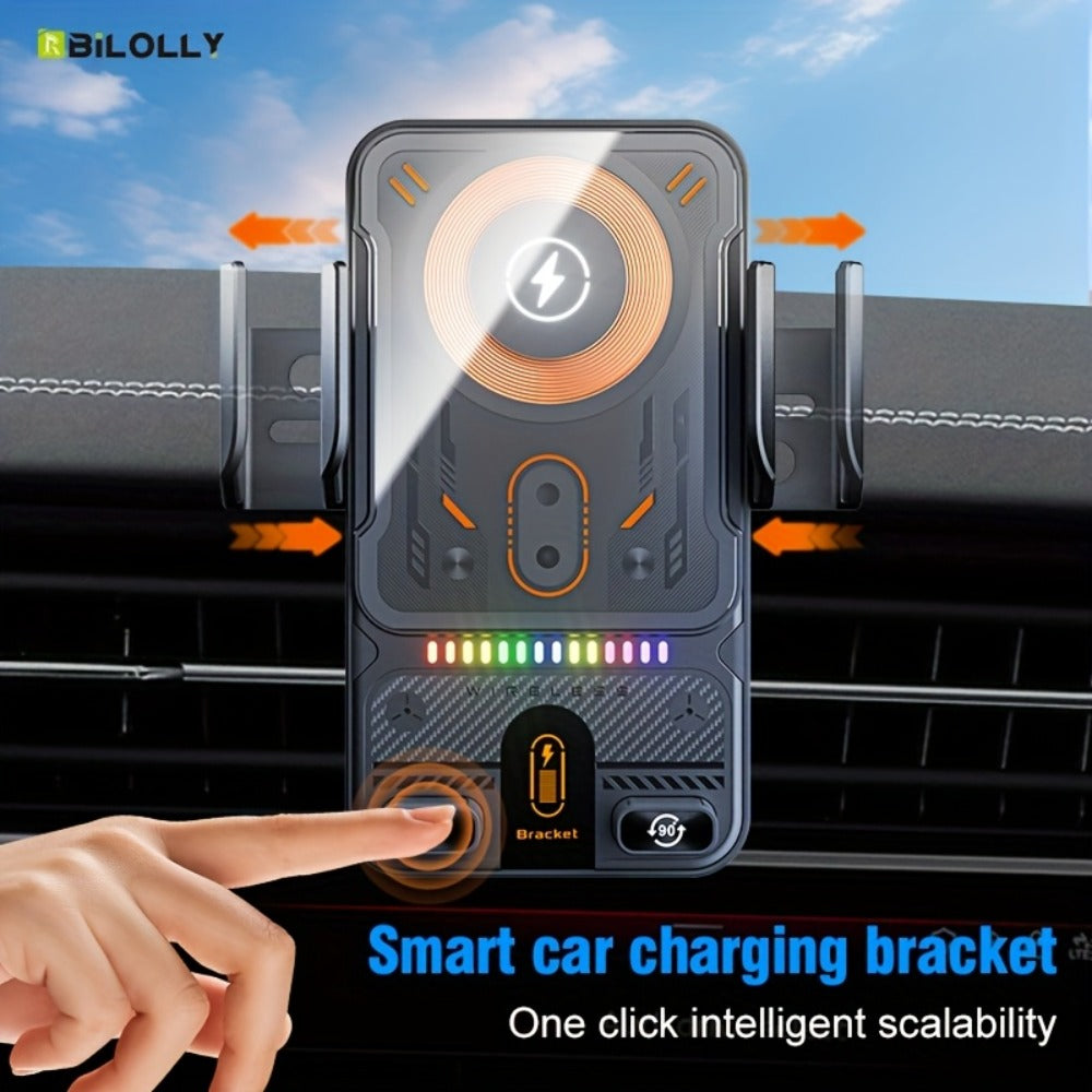 Car Wireless Charger 15W Auto-Align Smart Sensor FOD Detection Auto-Sensing Infrared Clamp 4mm Case Friendly Rotating Air Vent Mount for iPhone 17 16 15 14 Pro Max, Samsung Galaxy S24 S23 & All Qi Devices – Wired Backup Included