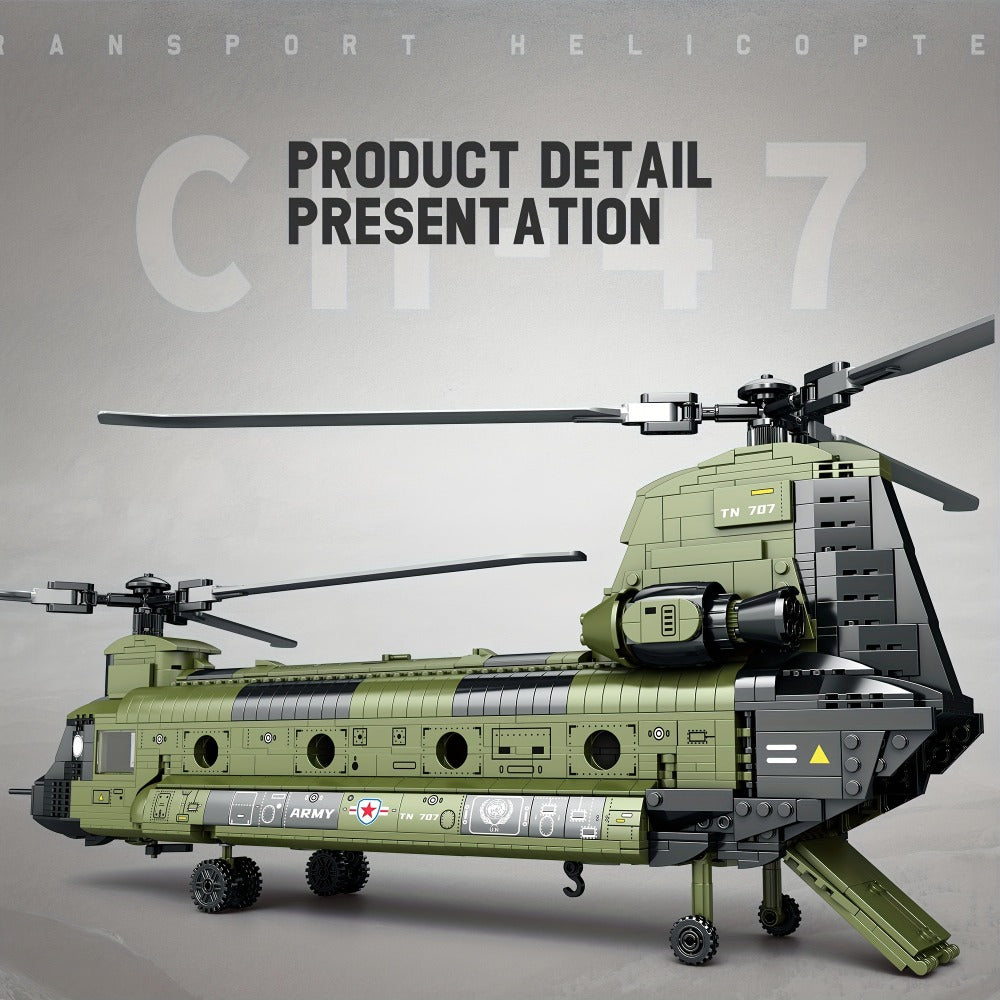 CH-47 Chinook Transport Helicopter Building Block Model with 1,622 Pieces for Adult Aviation Display