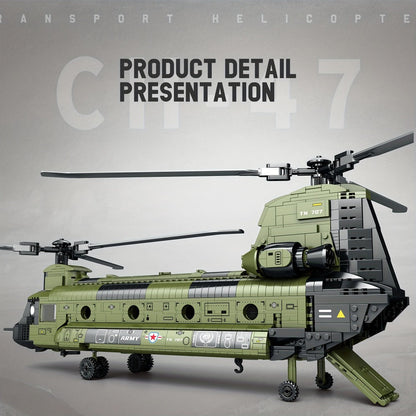 CH-47 Chinook Transport Helicopter Building Block Model with 1,622 Pieces for Adult Aviation Display