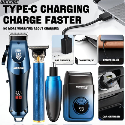 Hair Clippers & Trimmers WEEME Two- or Four-Piece Sets with USB Charging, Guide Combs and Five Source Options