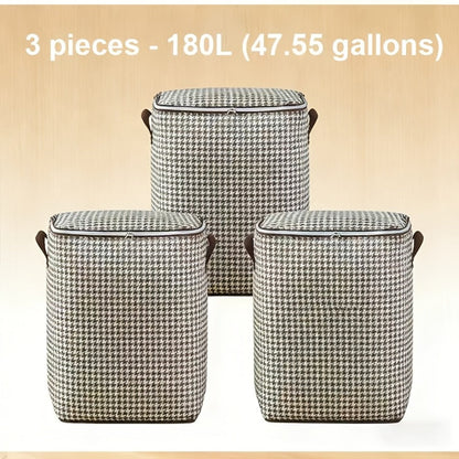 Large 160 L Houndstooth Fabric Storage Bag with Double Zippers, Carry Handles and Foldable Square Shape
