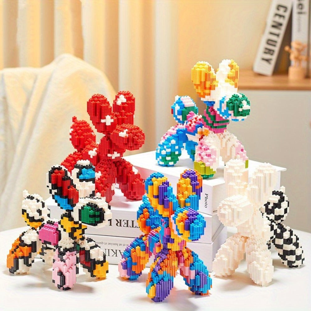 Balloon Dog Building Block Sculpture in Five Pictured Designs with 7.48-Inch Length for Adult Pop Art Display