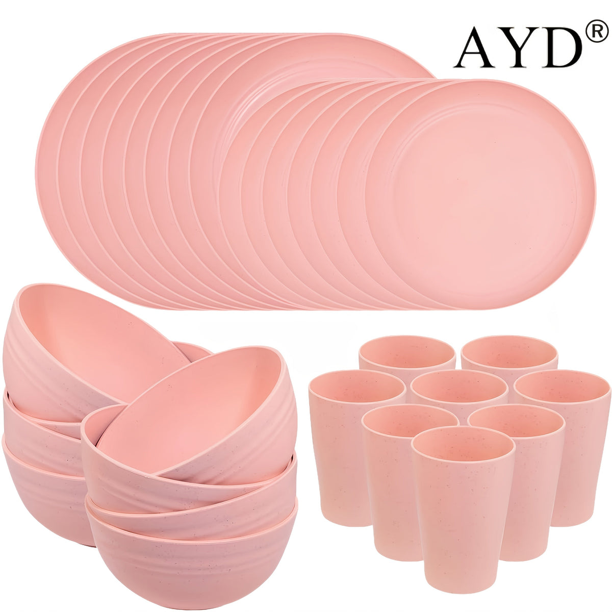 Wheat Straw Dinnerware Set 16 or 32 Piece – Plates & Bowls for 4 or 8 People, Microwave & Dishwasher Safe Plastic Dish Set, Lightweight Colorful Tableware for Home, Party & Holiday