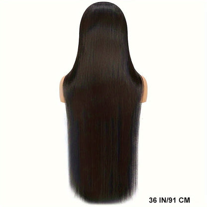 Straight Human Hair Wig with 4x4 Lace Closure, Center Part and Black 16–36 Inch Length Options