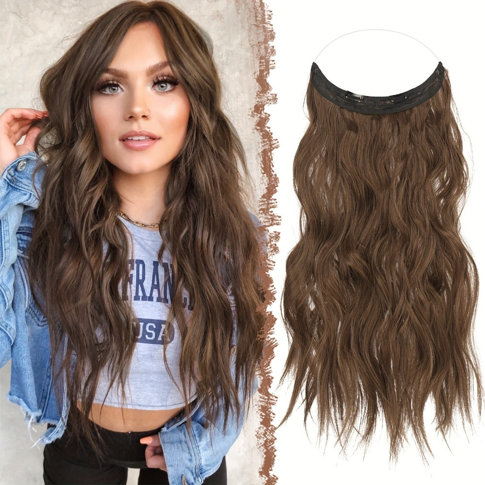 Hair Extensions Wavy 18-Inch Synthetic Halo Weft with Clear Wire, Two Clips and Ten Color Options