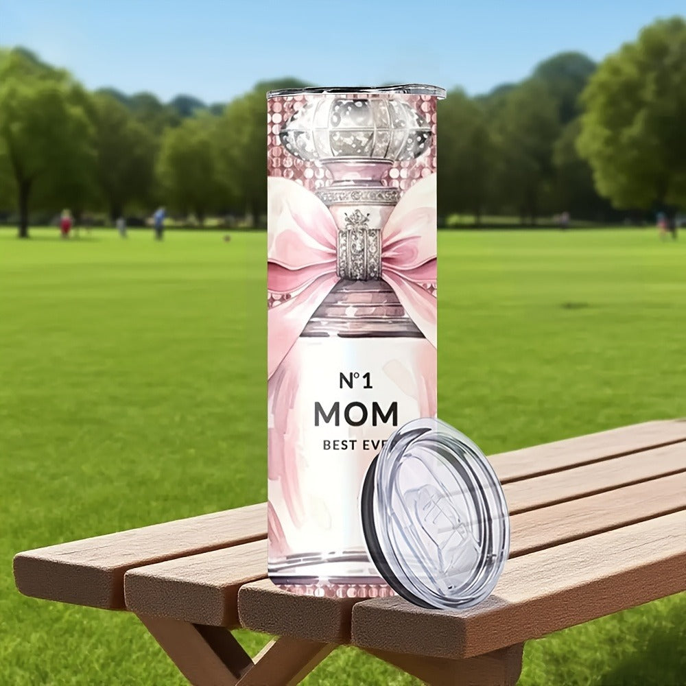 Insulated Tumbler 20oz Mom's Best Ever Graphic in Pink 304 Stainless Steel with Lid and Straw