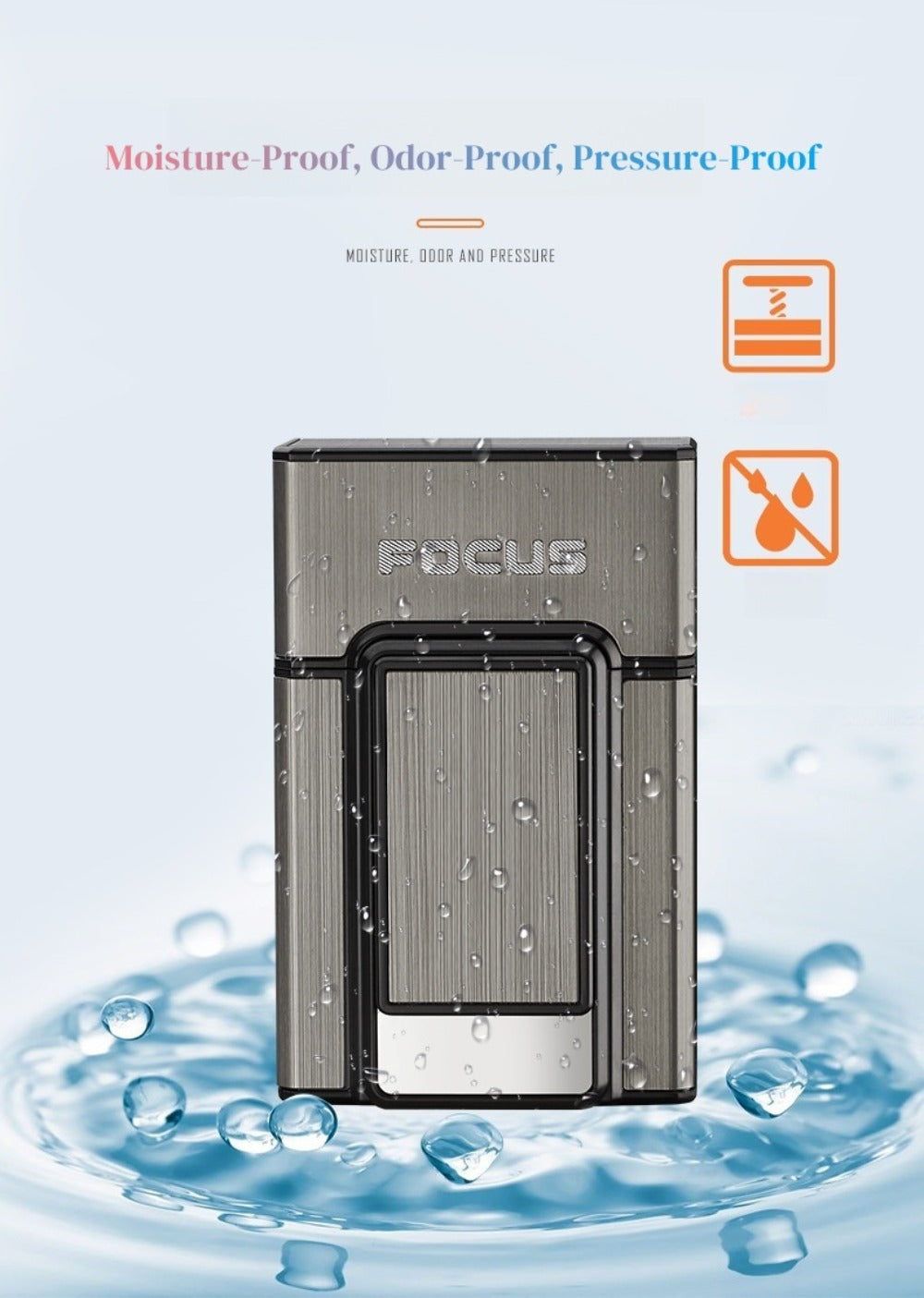 Black Pop-Up Cigarette Case with Integrated USB-Rechargeable Electric Lighter and Sliding Cover