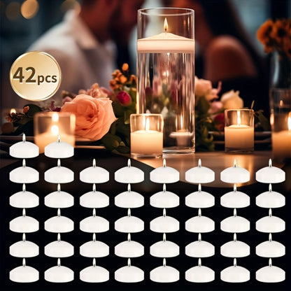 Floating Candles White Set of 42 – 1.5 Inch Small Pool Candles, 4-8 Hour Burn, Wedding Centerpiece, Pool Party, Christmas, Halloween, Easter & Thanksgiving Ambience Decoration