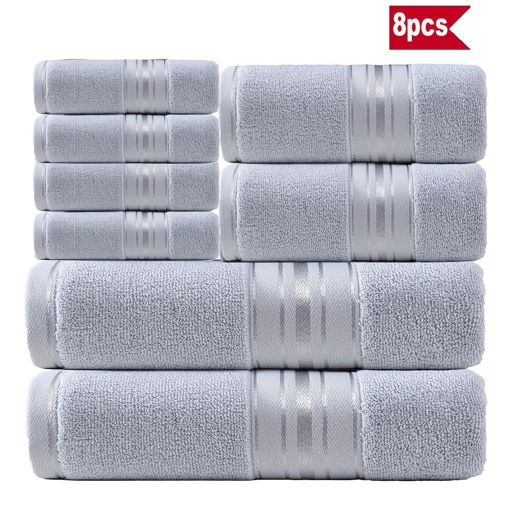 Towel Set 8 Piece 550GSM Pure Cotton Vintage Striped Bath, Hand Towels and Washcloths for Home and Guest Use