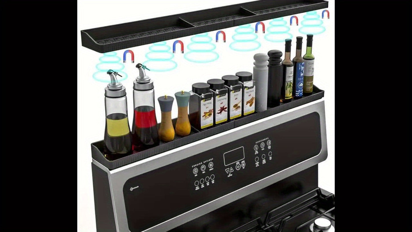 Magnetic Stove Shelf Kitchen Organizer, 30-Inch Silicone Spice Ledge with Eight Embedded Magnets