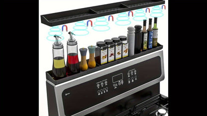 Magnetic Stove Shelf Kitchen Organizer, 30-Inch Silicone Spice Ledge with Eight Embedded Magnets