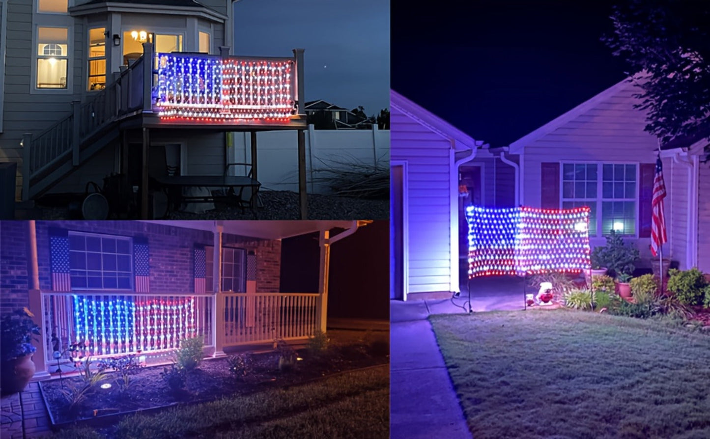 String Lights, 420-LED American Flag Net Display with Red, White and Blue Lights, 120V Plug and 6.6 by 3.3-Foot Size