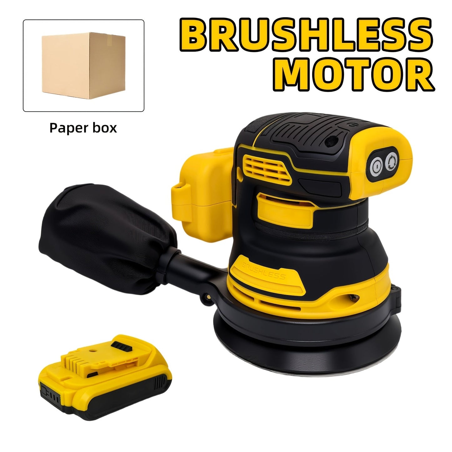 Cordless Orbital Sander Compatible with DeWalt DCB Battery – 5-Inch Brushless Motor Variable Speed Palm Sander with 30pcs Sandpapers & Dust Collection Bag for Woodworking