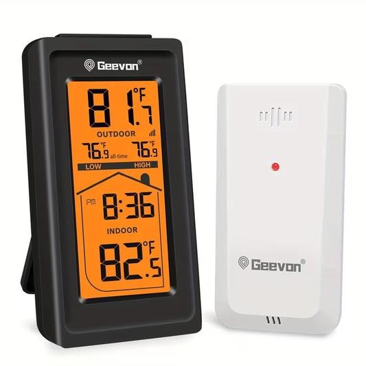 Indoor Outdoor Thermometer Hygrometer - Temperature Humidity Meter with Time Display, 48Hr History, Backlight & Ice Warning