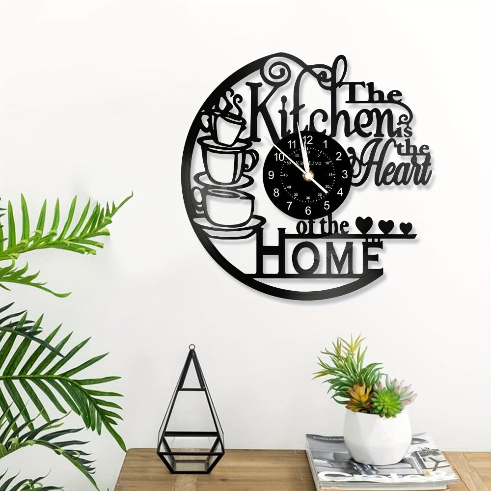 Coffee-Themed Vinyl Record Wall Clock with Cutout Lettering and Standard or LED Light Configuration