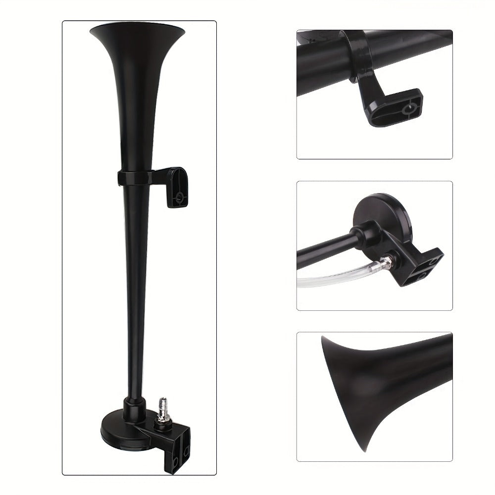 Air Horn Kit for Trucks – Super Loud 18" Single Trumpet Train Horn with Compressor, 12V/24V Universal Fit for Truck, Car, SUV, Jeep – Chrome & Black