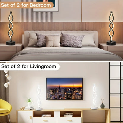 Table Lamp with Spiral LED Wave, Three Color Temperatures, USB Power and One, Two or Wood-Base Options