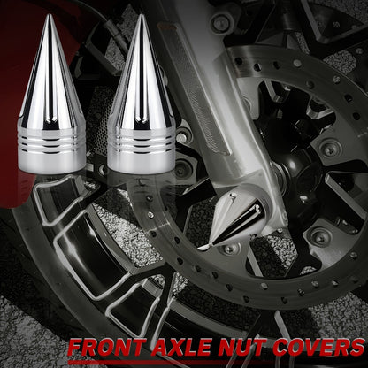 CNC Spike Motorcycle Front Axle Nut Covers Caps 3.6" – Fits Harley Touring Street Glide Road King Electra Glide Tri Glide 2008-Later, Black & Silvery