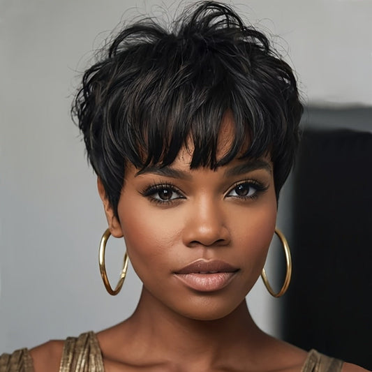 Synthetic Wig 4-Inch Wavy Bob with Bangs in Six Coded Natural and Fashion Colors for Costume Styling