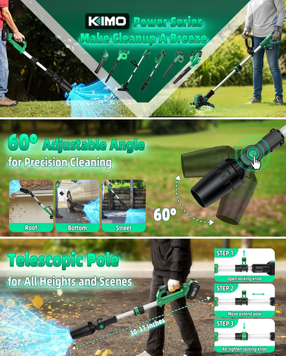 KIMO 20V Brushless Cordless Leaf Blower 650CFM 280MPH with 4000mAh Battery & Fast Charger, 31000RPM Turbo Motor, 3-Speed, Lightweight Handheld for Yard Patio Snow Blowing