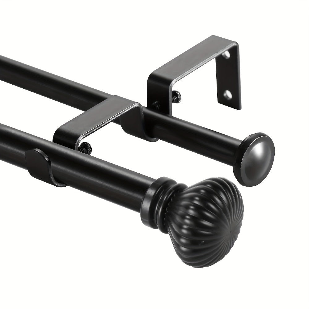 Double Curtain Rod Set with Fluted Ball Finials, Dual Brackets and 28–48 or 84–120 Inch Options
