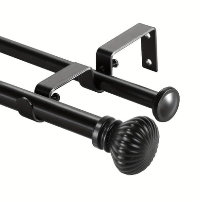 Double Curtain Rod Set with Fluted Ball Finials, Dual Brackets and 28–48 or 84–120 Inch Options