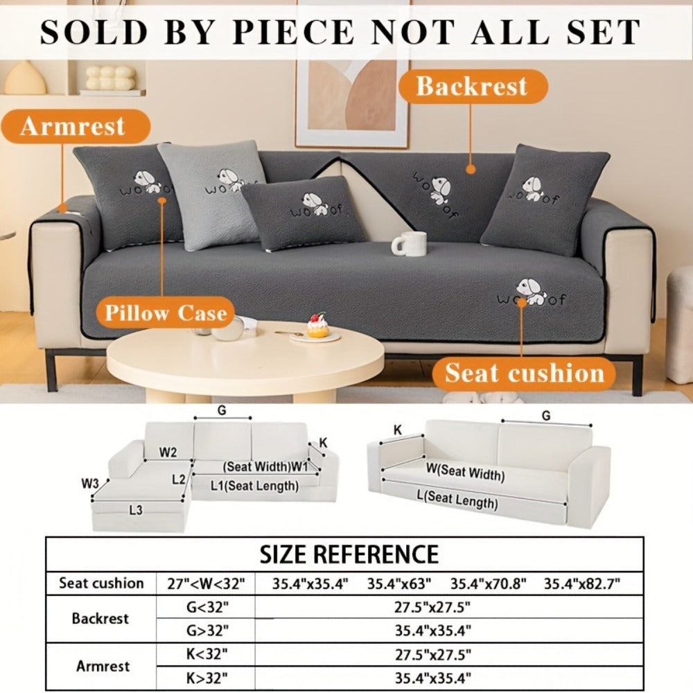 Sofa Cover Embroidered Plush-Texture Panels for Single to 4 Seats, Backrest, Armrest or Pillowcase