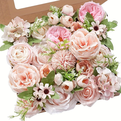 Artificial Flowers Pink and White Rose Combo Box for DIY Bridal Bouquets, Centerpieces and Party Decor
