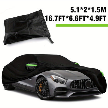 Black Full Car Cover with Green Reflective Tabs, Storage Bag and 5.1 x 2 x 1.5 m Vehicle Fit Size