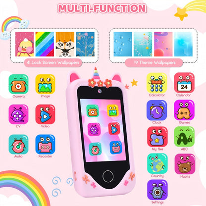 Unicorn Toy Phone in Pink or Purple with Dual Cameras, Touchscreen Interface and 32GB SD Card Label