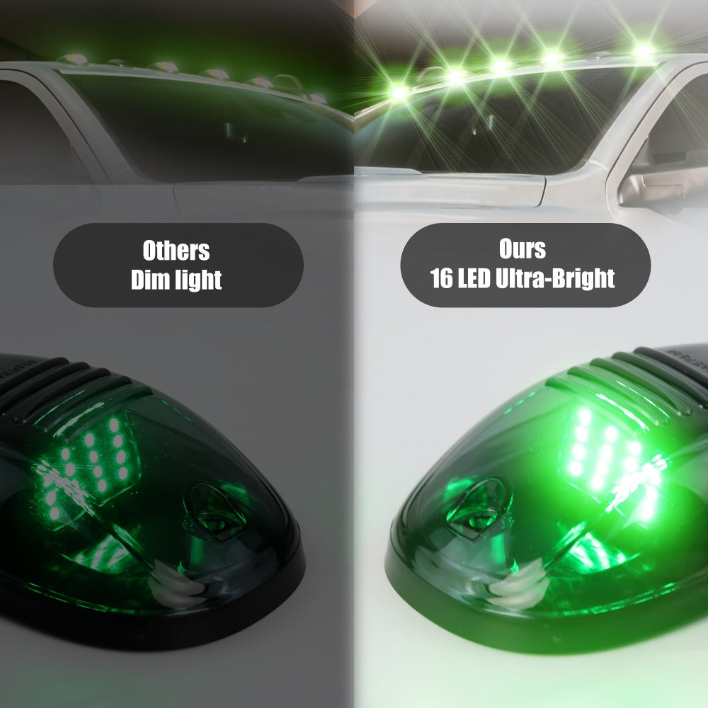 5pcs LED Cab Roof Marker Lights 16/24 LED 12V Super Bright UV-Resistant ABS Lens with Wiring Harness Kit for 2003-2018 Pickup Trucks 1500 2500 3500 4500 5500, White Amber Red Blue Green Purple