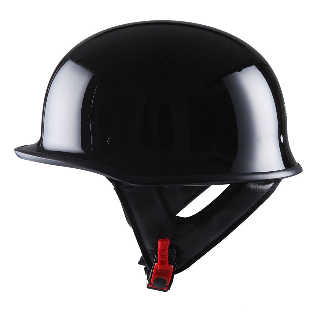 German Style Motorcycle Half Face Helmet – Novelty Skull & Carbon Fiber Design, UV Glossy Finish, Removable Washable Padding, Quick Release Buckle, Adult M/L/XL