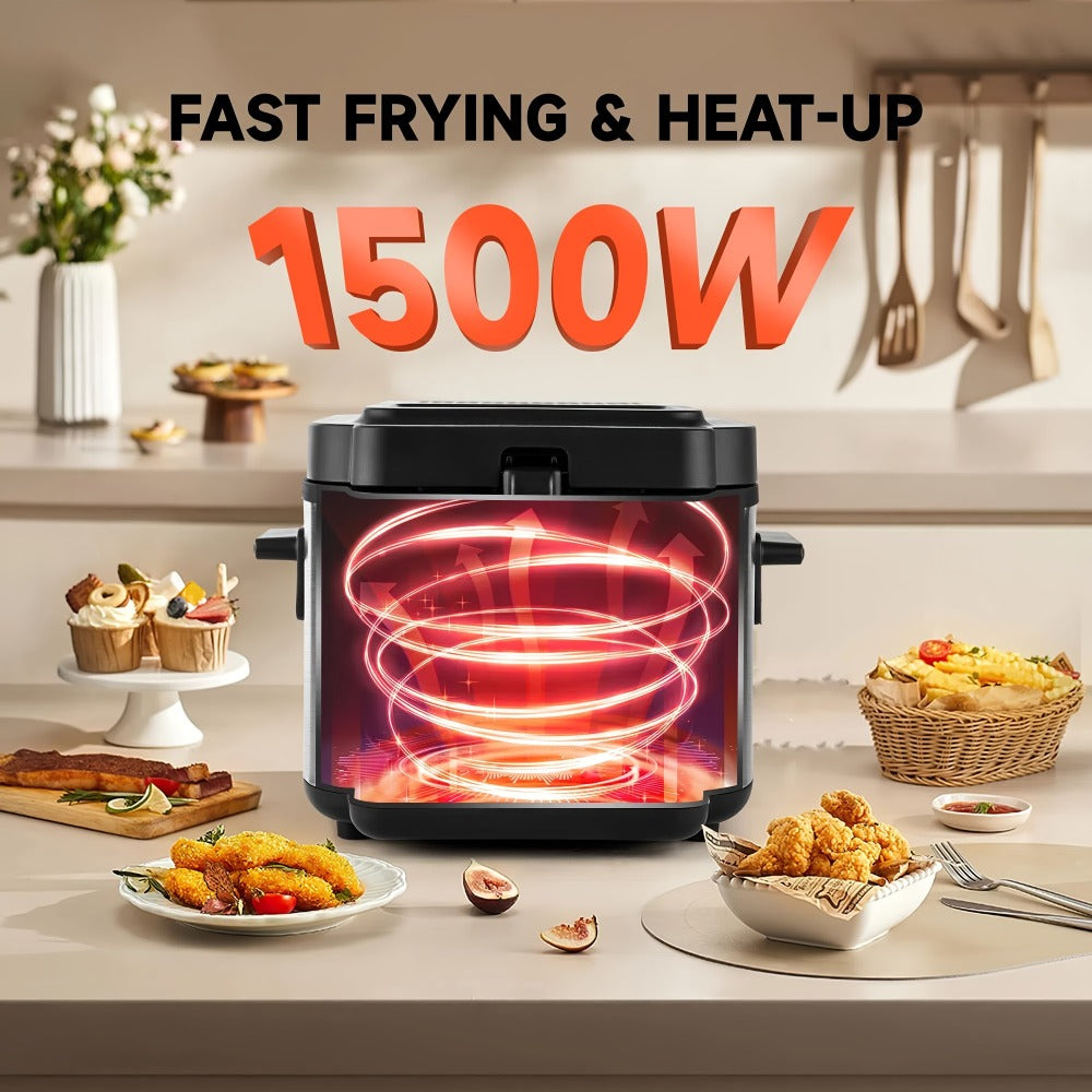 Deep Fryer with Basket 1500W | Adjustable Temperature, Removable Lid & Non-Stick Interior Pot, Viewing Window, Dishwasher-Safe Basket for Home Electric Frying – 1.5L & 2.5L Options, Black