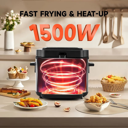 Deep Fryer with Basket 1500W | Adjustable Temperature, Removable Lid & Non-Stick Interior Pot, Viewing Window, Dishwasher-Safe Basket for Home Electric Frying – 1.5L & 2.5L Options, Black